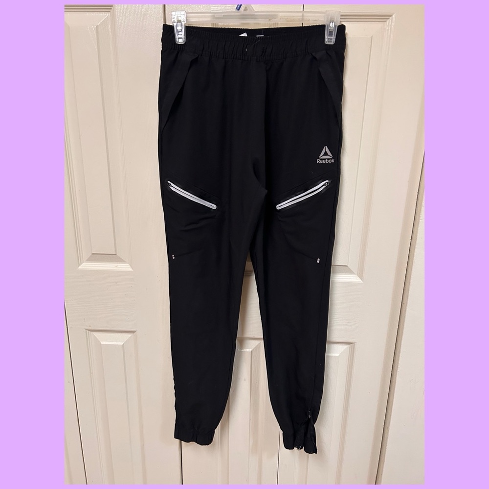 Reebok Womens Black Joggers with Silver Accents